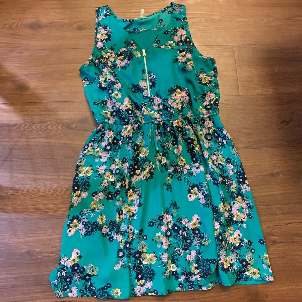 Green floral spring dress.